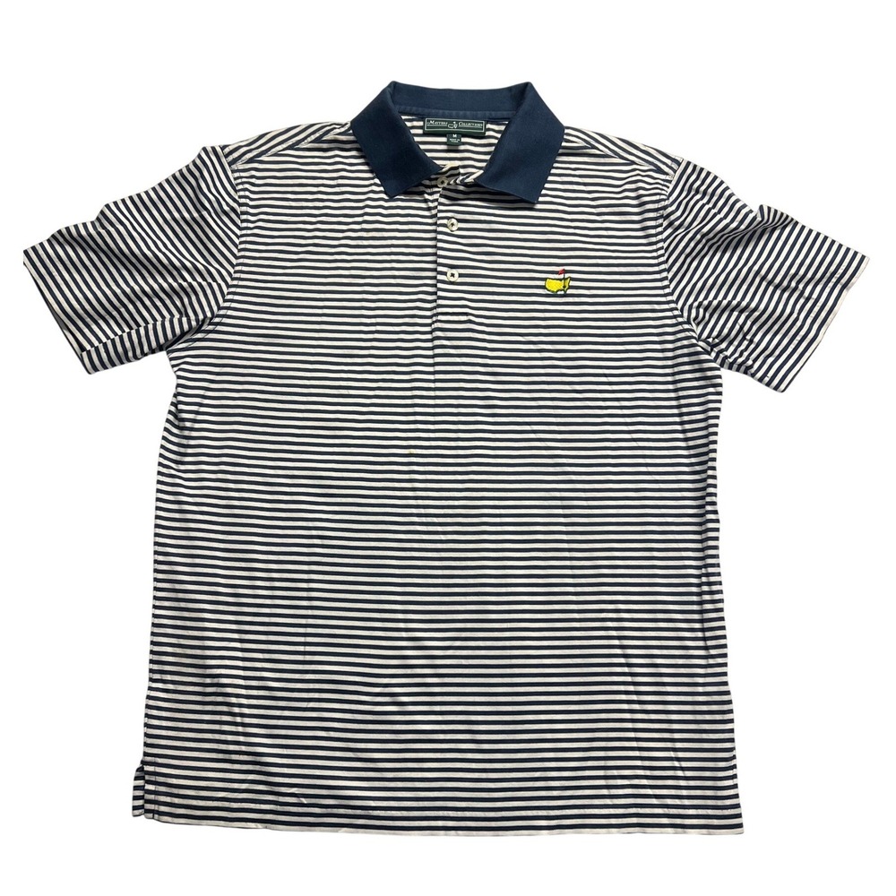 Masters Collection Mens Pima Cotton Striped Polo Shirt Navy White Golf PGA